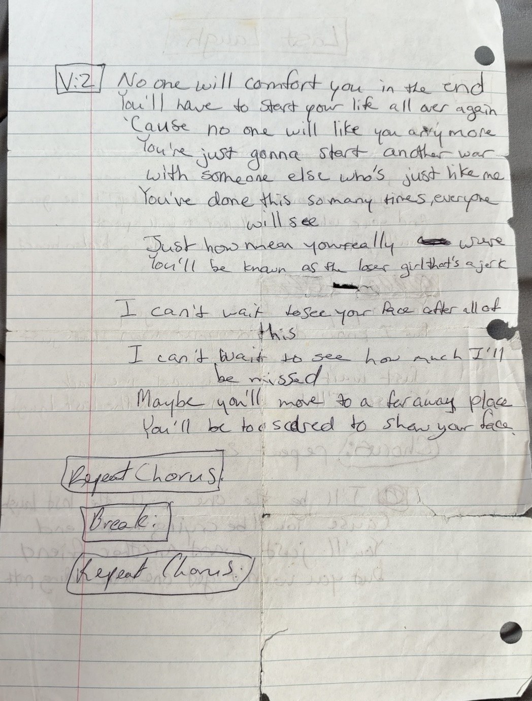 Last Laugh — original handwritten lyrics, page 2 of 2