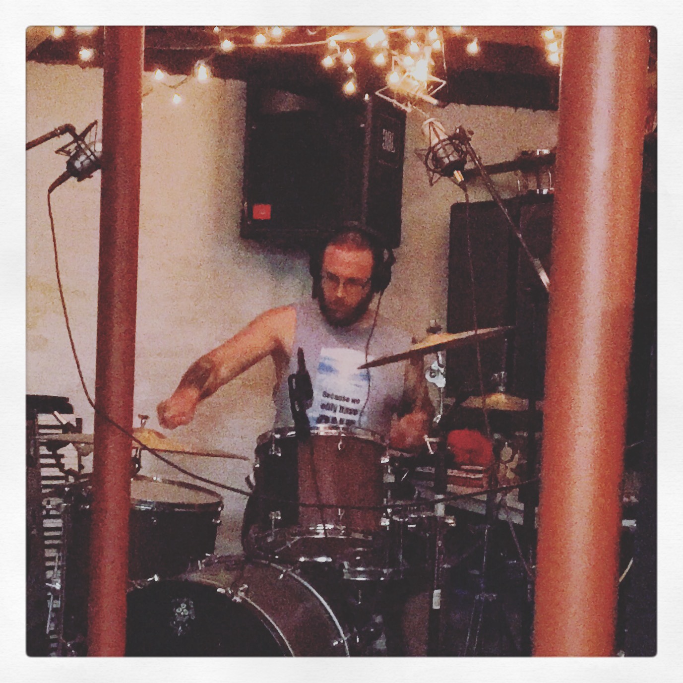 Darkroom Honeymoon EP recording in the basement, 2016 — Drum recording session