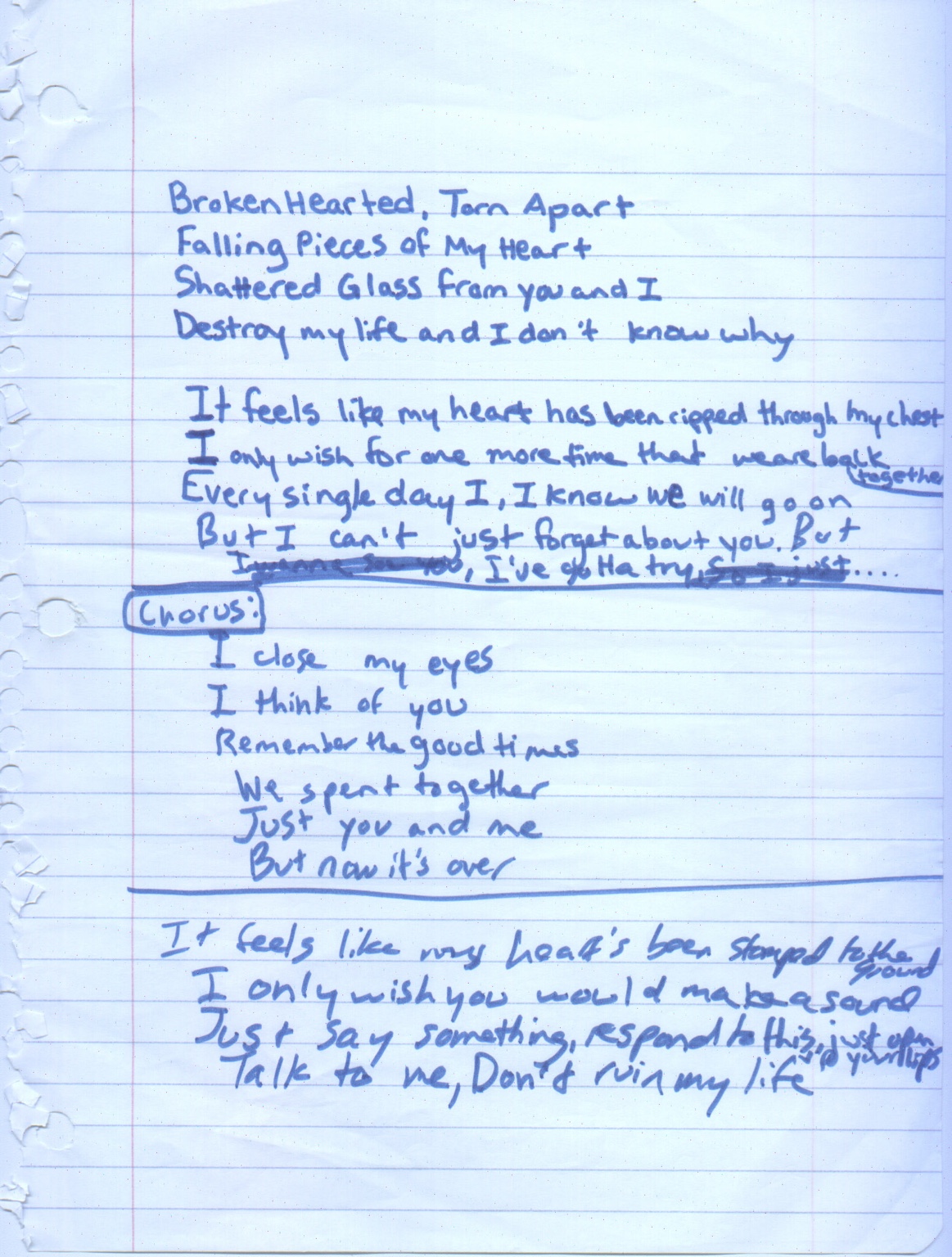 Original handwritten lyrics for When Will Then Be Now